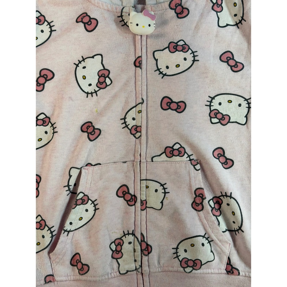Hello Kitty Girls Pink Zip Up Hoodie All Over Print Sanrio Sweatshirt Size 6/7 - Picture 7 of 7